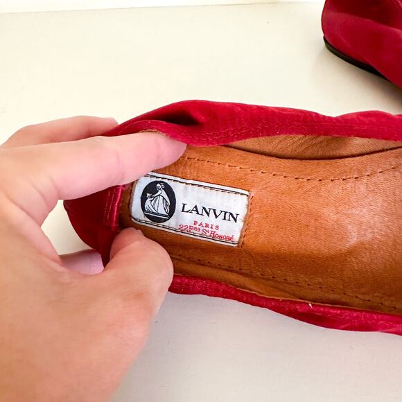 Lanvin Ballet Crystal Embellished Slip On Flats Red 40 - Picture 6 of 11